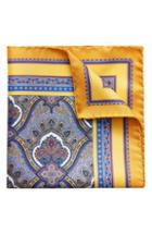 Men's Eton Paisley Silk Pocket Square, Size - Yellow