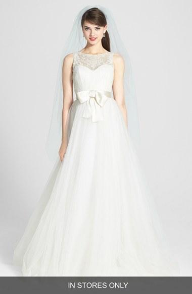 Women's Amsale 'quinn' French Lace Illusion Bodice Tulle Wedding Dress