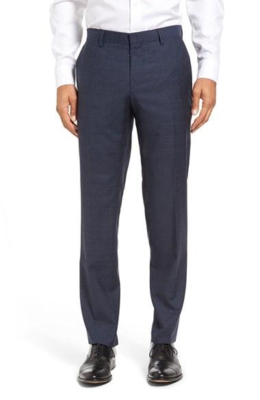 Men's Boss Genesis Flat Front Check Wool Trousers R - Blue/green