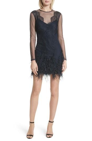 Women's Cinq A Sept Amabella Feather Trim Dress - Blue