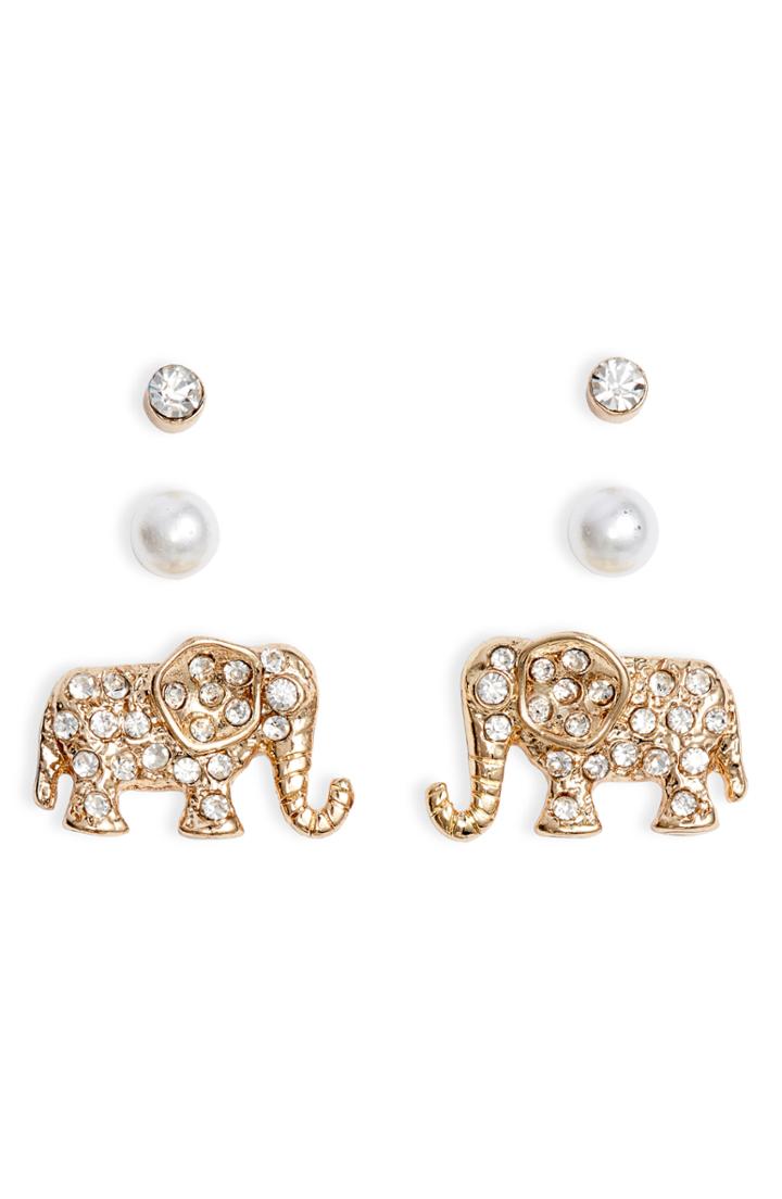 Women's Area Stars Set Of 3 Crystal & Imitation Pearl Elephant Earrings (nordstrom Exclusive)