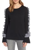 Women's Halogen Ruffle Sweater, Size - Black