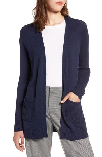 Women's Halogen Mix Stitch Open Front Cardigan, Size - Blue