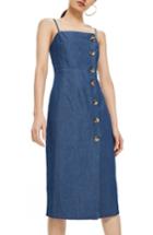 Women's Topshop Horn Button Midi Dress Us (fits Like 0) - Blue