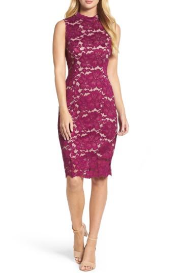 Women's Adrianna Papell Twin Flower Lace Sheath Dress - Burgundy