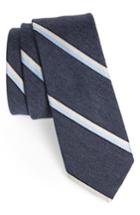 Men's Nordstrom Men's Shop Bushwick Stripe Cotton Blend Skinny Tie, Size - Blue