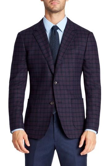 Men's Bonobos Jetsetter Slim Fit Plaid Wool Blend Sport Coat R - Burgundy