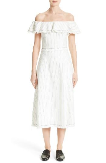 Women's T By Alexander Wang Stripe Burlap Off The Shoulder Dress