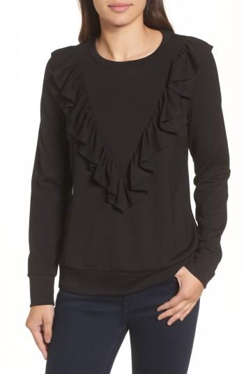 Women's Halogen Ruffle Ponte Sweater, Size - Black