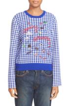 Women's Opening Ceremony Embroidered Map Gingham Sweater - Blue