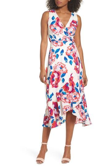 Women's Charles Henry Floral Print Sleeveless Wrap Dress - Ivory