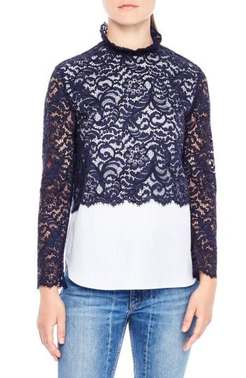 Women's Sandro Lace & Poplin Top - Blue