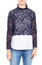 Women's Sandro Lace & Poplin Top - Blue