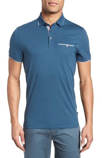Men's Ted Baker London Derry Modern Slim Fit Polo (m) - Blue/green