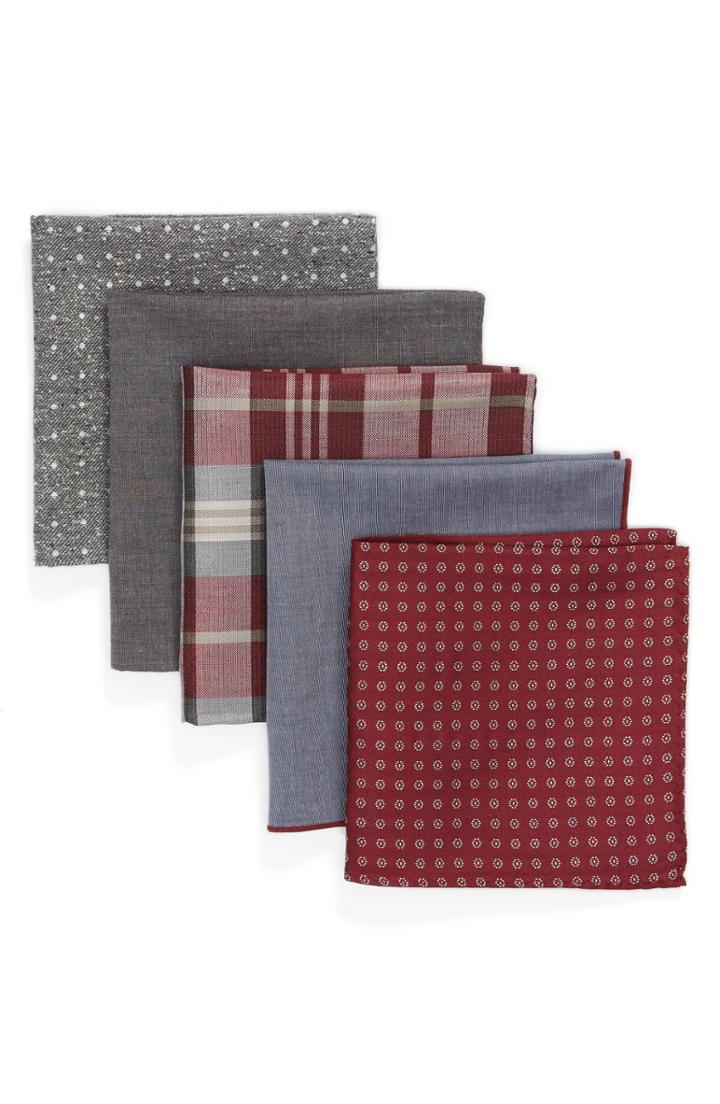 Men's The Tie Bar Set Of 5 Pocket Squares, Size - Burgundy