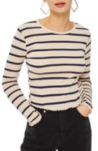 Women's Topshop Stripe Lettuce Hem Crop Top Us (fits Like 0) - Beige
