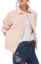 Petite Women's Topshop Ripped Elbow Denim Jacket P Us (fits Like 0p) - Pink