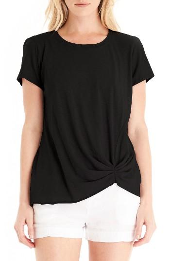 Women's Michael Stars Pleat Front Crewneck Tee, Size - Black