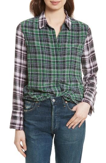 Women's Equipment Holly Colorblock Plaid Silk Shirt - Green