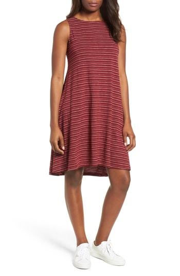 Women's Caslon Stripe Cotton Blend Trapeze Dress - Red