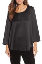 Women's Eileen Fisher U-neck Silk Top, Size - Black