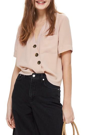 Women's Topshop Ashley Asymmetrical Blouse Us (fits Like 0) - Beige