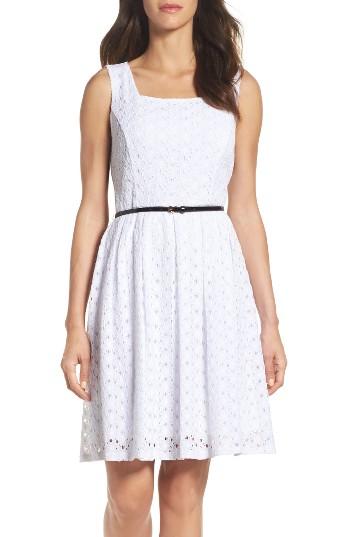 Women's Ellen Tracy Belted Fit & Flare Dress - White