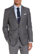 Men's Ted Baker London Tivoli Trim Fit Plaid Wool Sport Coat L - Grey