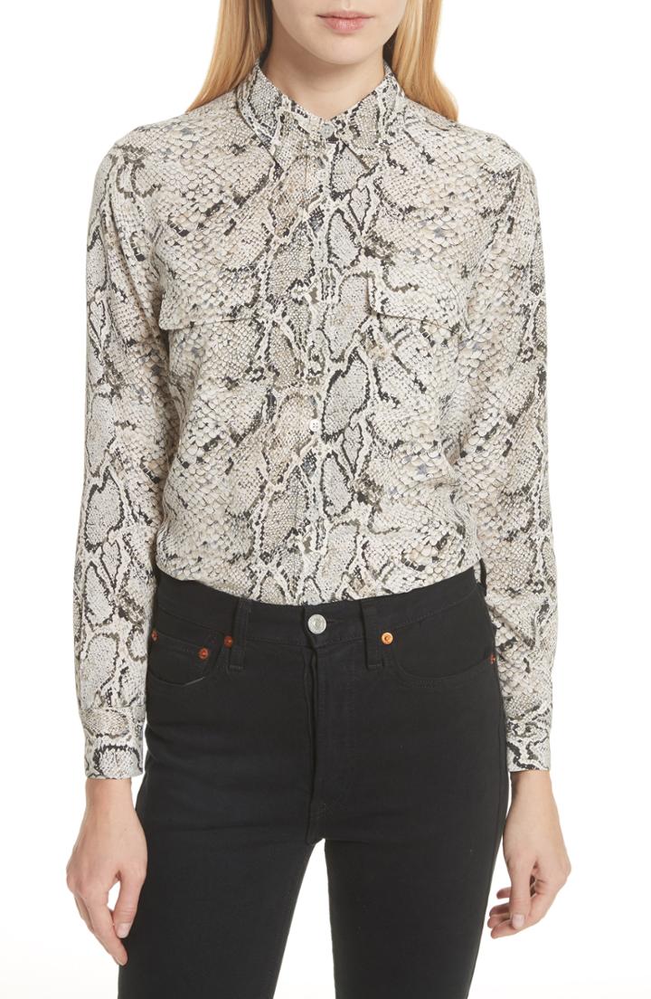 Women's Equipment Slim Signature Python Print Silk Shirt