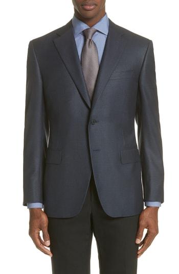 Men's Canali Classic Fit Houndstooth Silk & Wool Sport Coat Us / 58 Eu L - Blue