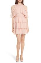 Women's Alice + Olivia Nichola Cold Shoulder Ruffle Silk Dress - Pink