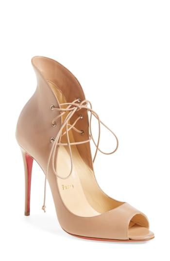 Women's Christian Louboutin 'megavamp' Flared Peep Toe Pump Us / 34eu - Beige