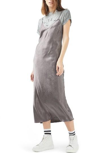 Women's Topshop Cross Strap Metallic Maxi Slipdress Us (fits Like 0) - Metallic