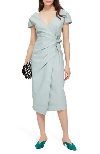 Women's Topshop Wrap Midi Dress Us (fits Like 00) - Green