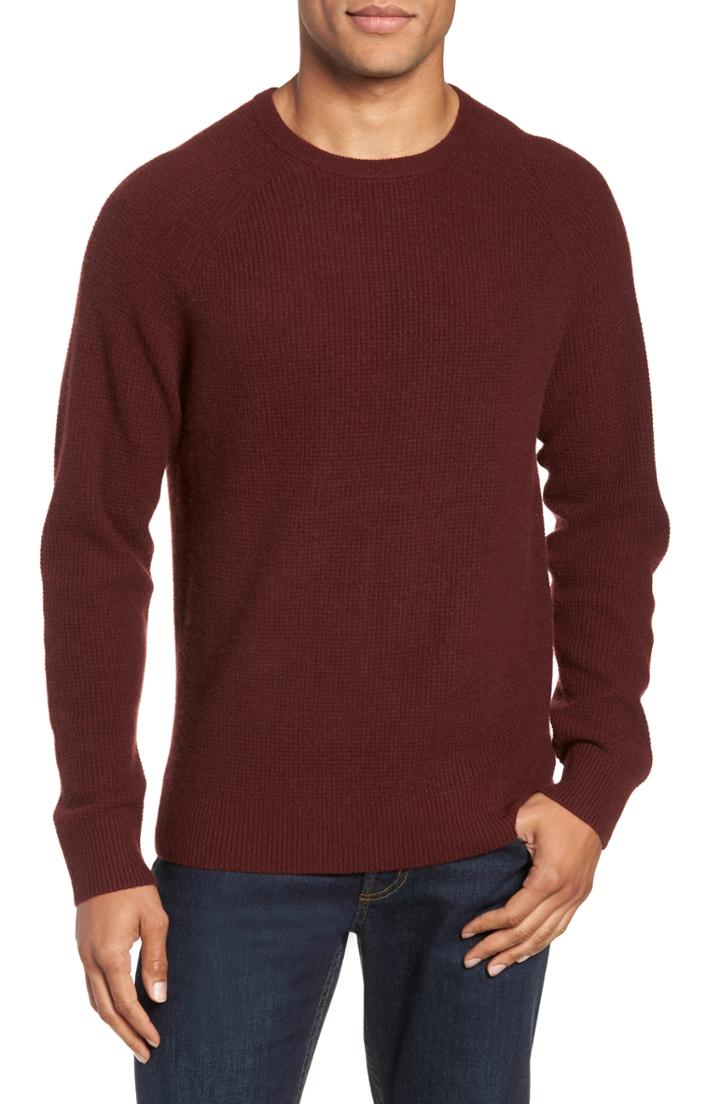 Men's Nordstrom Men's Shop Cashmere Waffle Knit Pullover - Burgundy