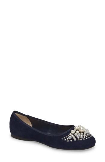 Women's Bp. Gracee Imitation Pearl Embellished Flat M - Blue