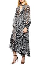 Women's Topshop Houndstooth Tie Neck Midi Dress Us (fits Like 0) - Black