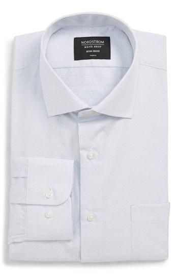 Men's Nordstrom Men's Shop Trim Fit Non-iron Print Dress Shirt - 32/33 - Grey