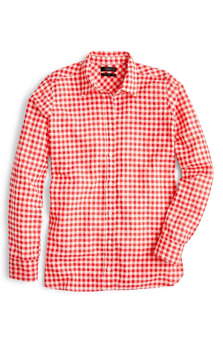 Women's J.crew Crinkle Gingham Boy Shirt (similar To 14w) - Red