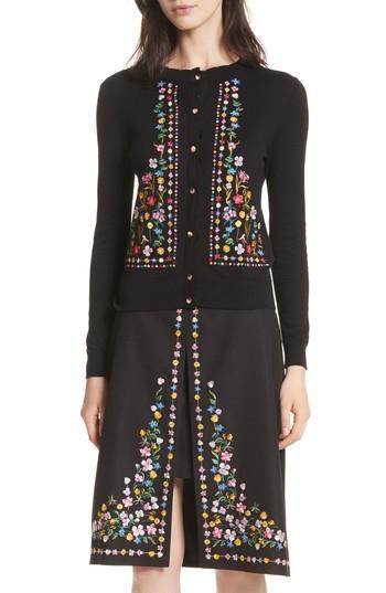 Women's Ted Baker London Hampton Embroidered Crewneck Cardigan - Black