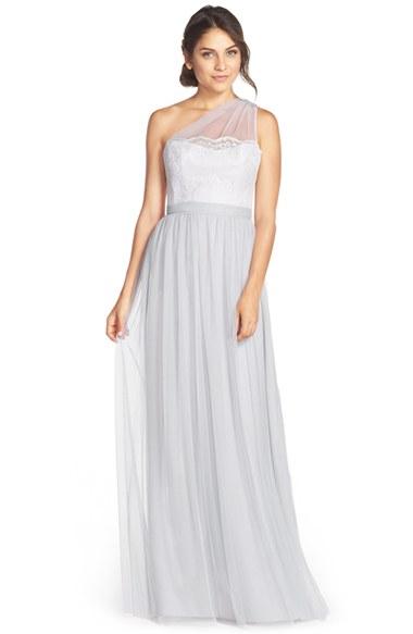 Women's Amsale One-shoulder Lace & Tulle Gown