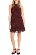 Women's Speechless Flocked Mesh Ruffle Hem Dress - Burgundy