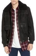 Men's French Connection Washed Sheepskin Leather Jacket With Faux Shearling Trim - Black