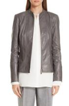 Women's Lafayette 148 New York Sadie Glazed Lambskin Leather Jacket - Grey