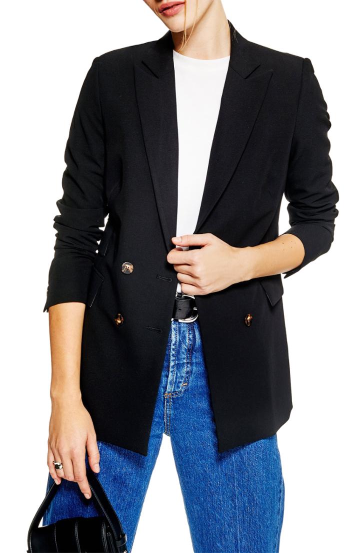 Women's Topshop Double Breasted Jacket Us (fits Like 0) - Black