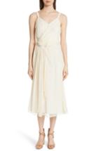Women's Grey Jason Wu Painterly Stripe Ruffle Silk Dress - Beige