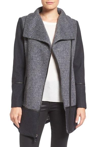Women's Guess Mixed Media Wool Blend Coat