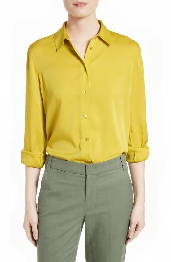 Women's Vince Stretch Silk Blouse - Green