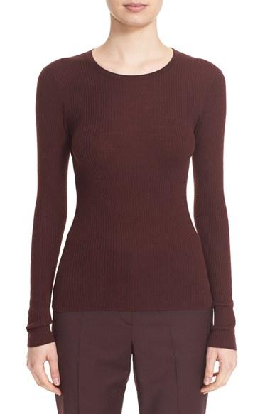 Women's Theory 'mirzi' Rib Knit Merino Wool Sweater, Size - Burgundy