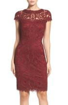 Women's Tadashi Shoji Illusion Yoke Lace Sheath Dress - Burgundy